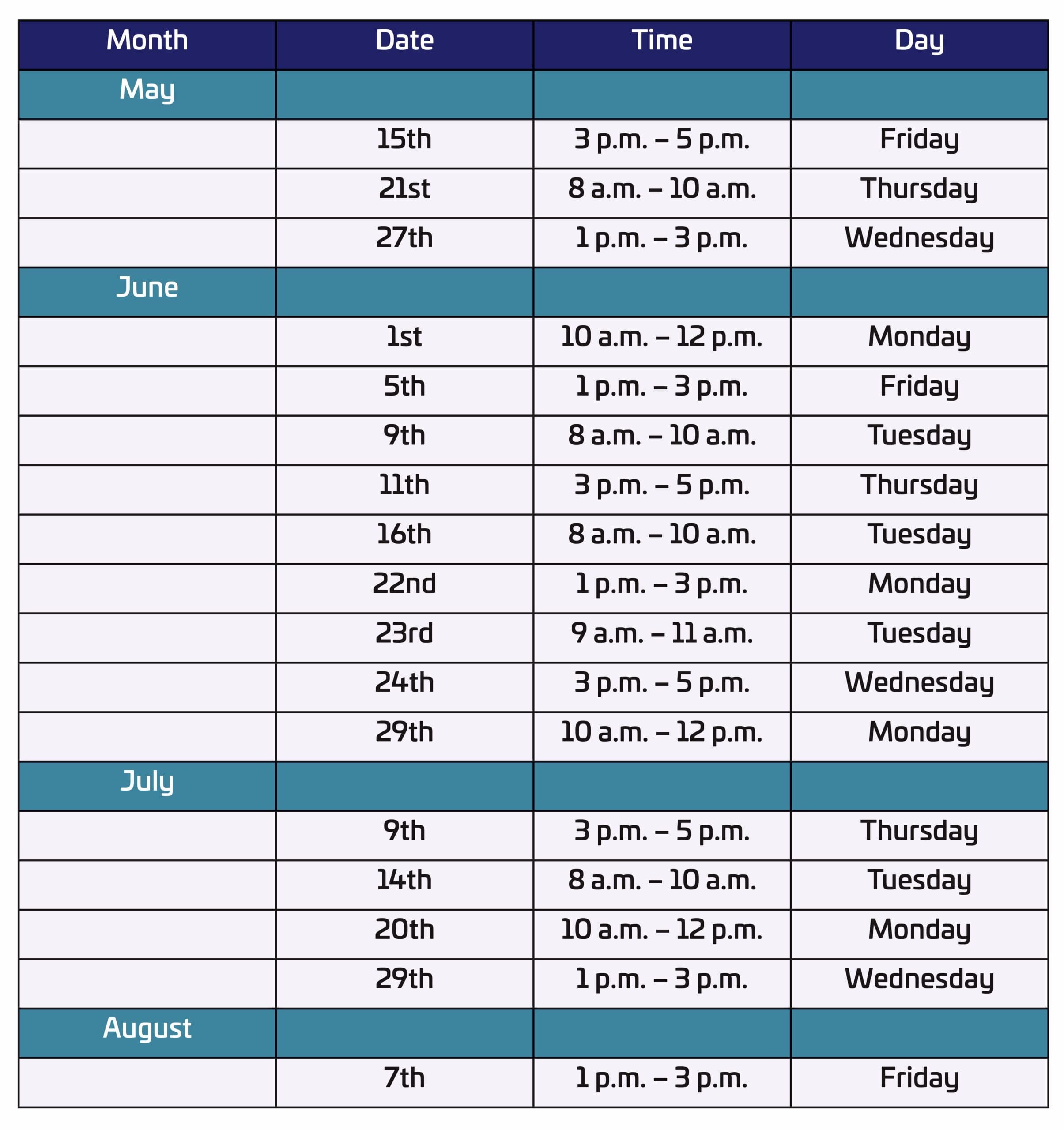 Screenshot of the "Understanding Your Seasonal Benefits" workshop schedule.